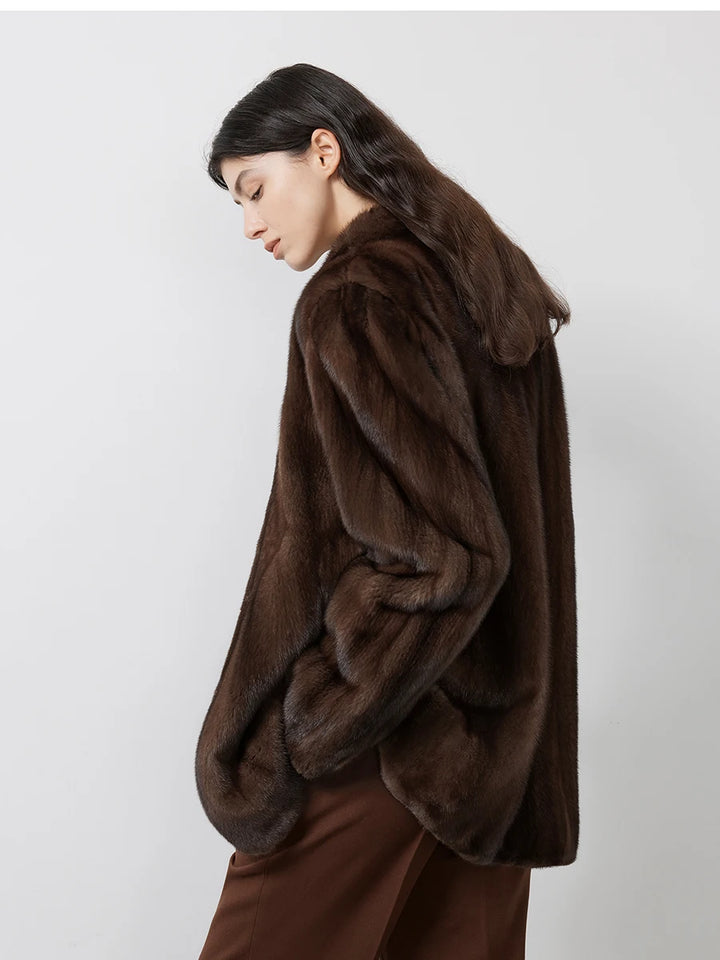 Women's Faux Mink Fur Coat, Short Stand Collar Fluffy Winter Jacket