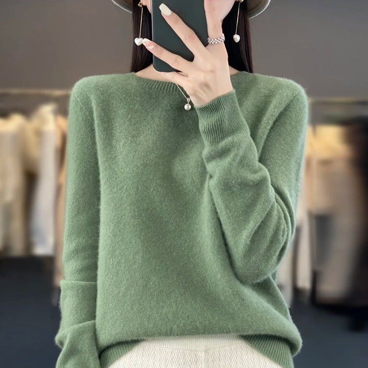 Women's Merino Wool Sweater, Crew Neck Soft Knit Winter Pullover
