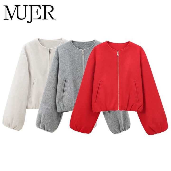 Women's Cropped Bomber Jacket, Zip Up Lightweight Casual Sports Jacket