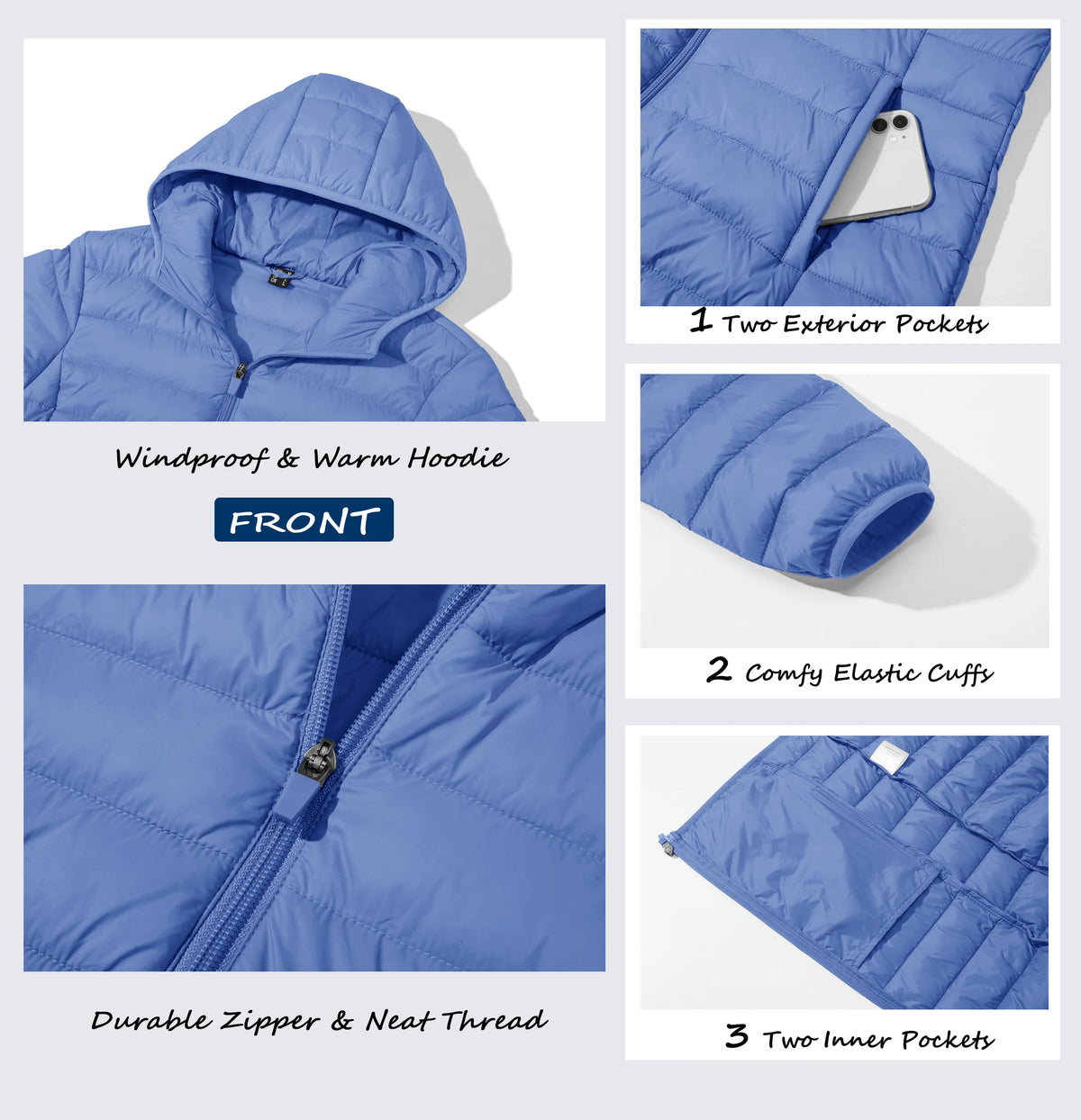 Women's Lightweight Hooded Quilted Puffer Jacket, view 4