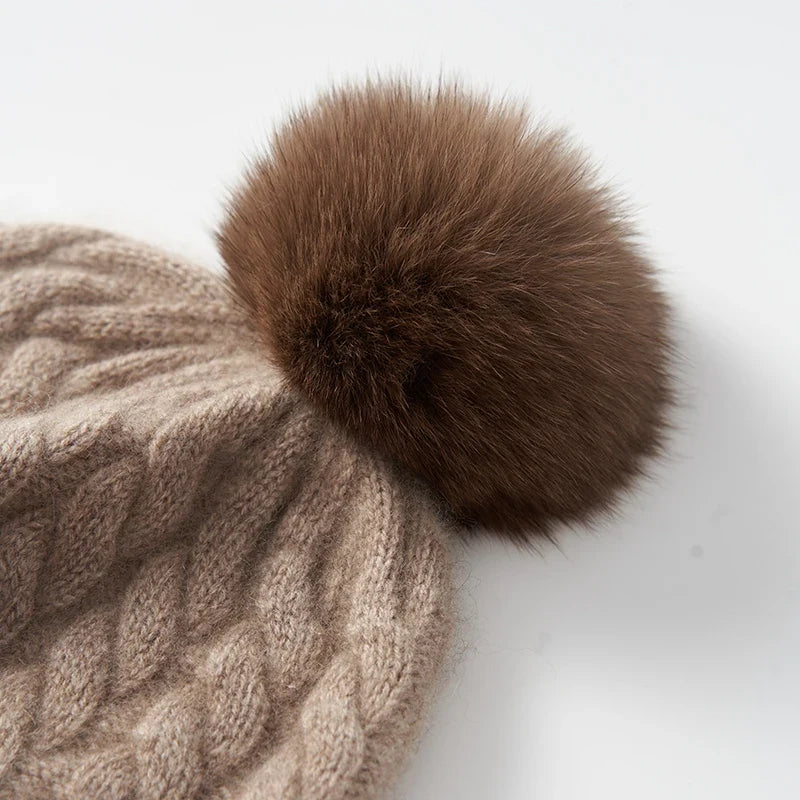 Women's Soft Knit Cashmere Beanie with Pom-Pom, view 6