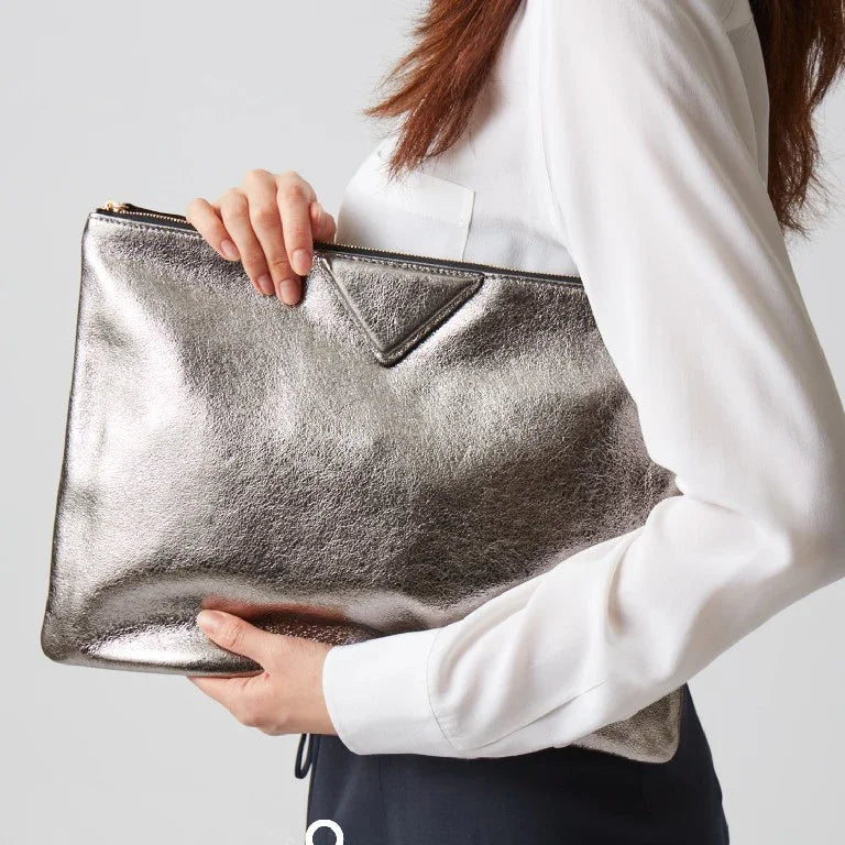 Women's Metallic Evening Clutch Bag in Silver