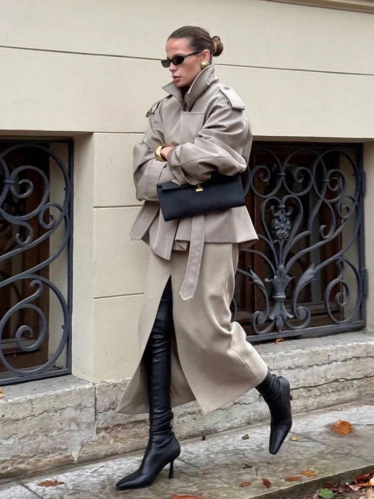 Women's Long Tie-Waist Button-Front Trench Coat, view 5