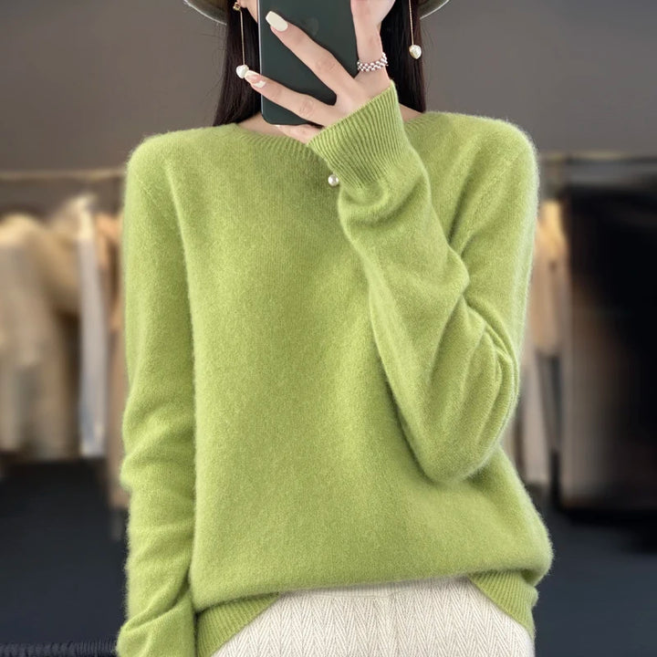 Women's Merino Wool Sweater, Crew Neck Soft Knit Winter Pullover