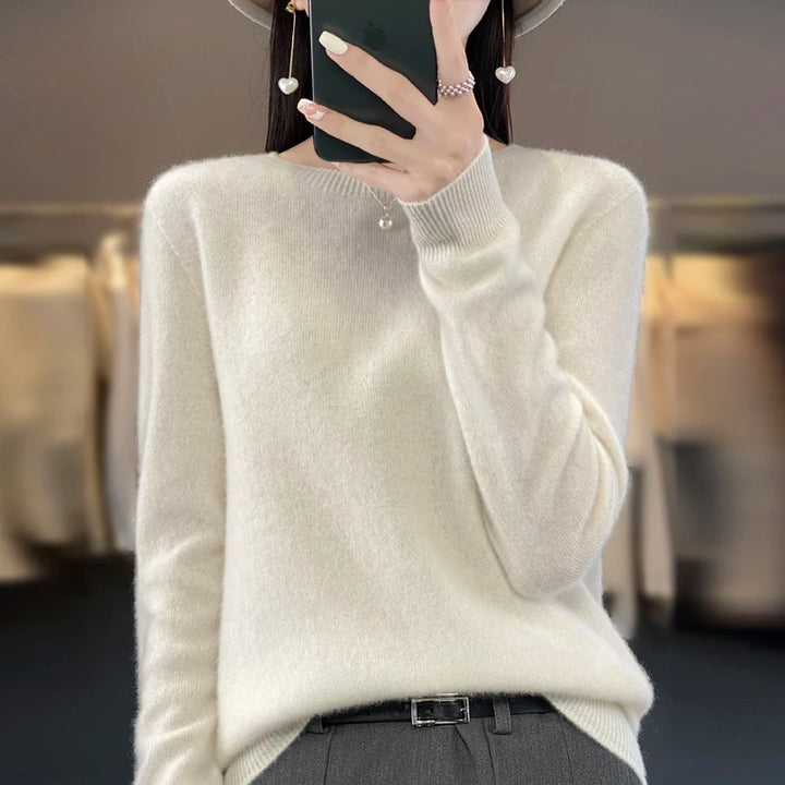 Women's Merino Wool Sweater, Crew Neck Soft Knit Winter Pullover