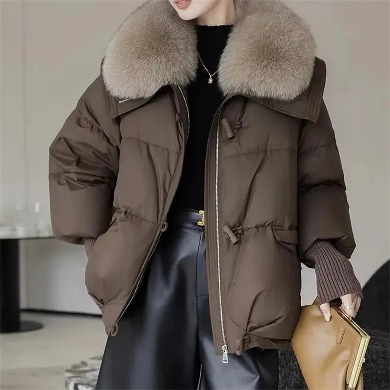 Women's Winter Parka Coat, Thick Fur Collar Hooded Long Puffer Jacket