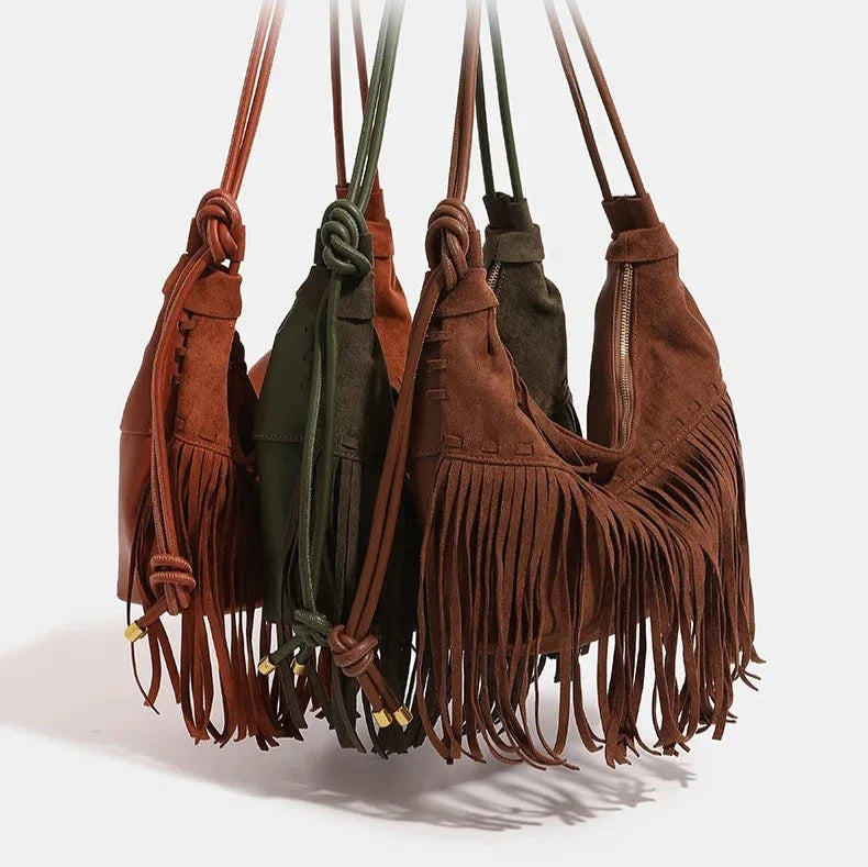 Women's Boho Suede-Look Fringe Shoulder Bag, view 5