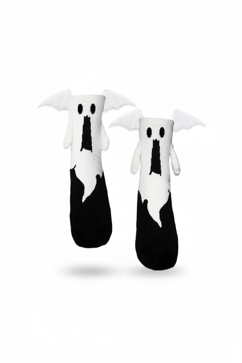 Hand in Hand Bat Halloween Socks | Black & White