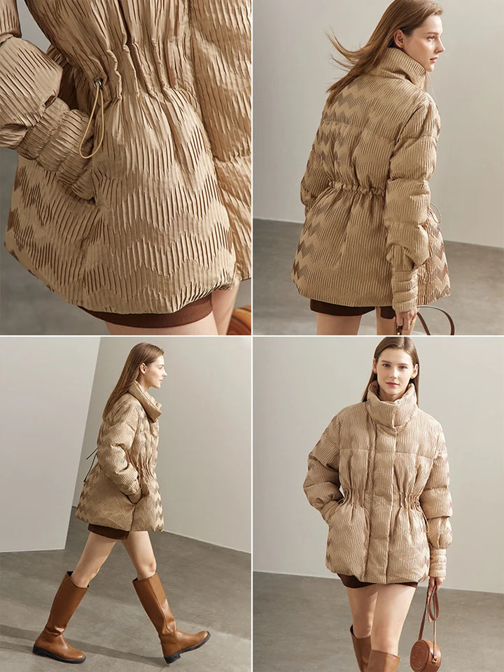 Women's Duck Down Puffer Coat, Lightweight Stand Collar Winter Jacket