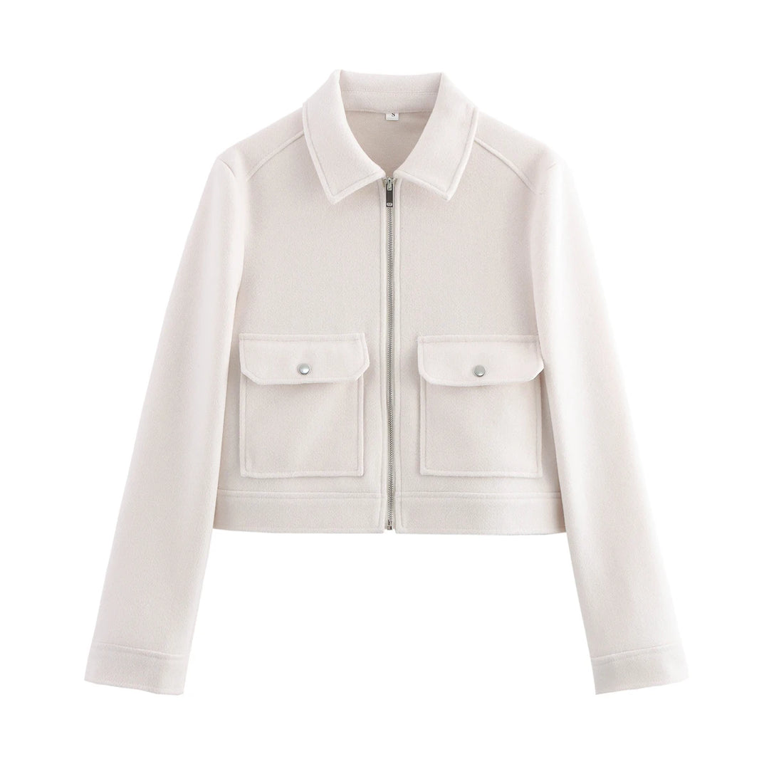 Women's Short Zip Up Jacket, Winter Pocket Coat Elegant Outerwear
