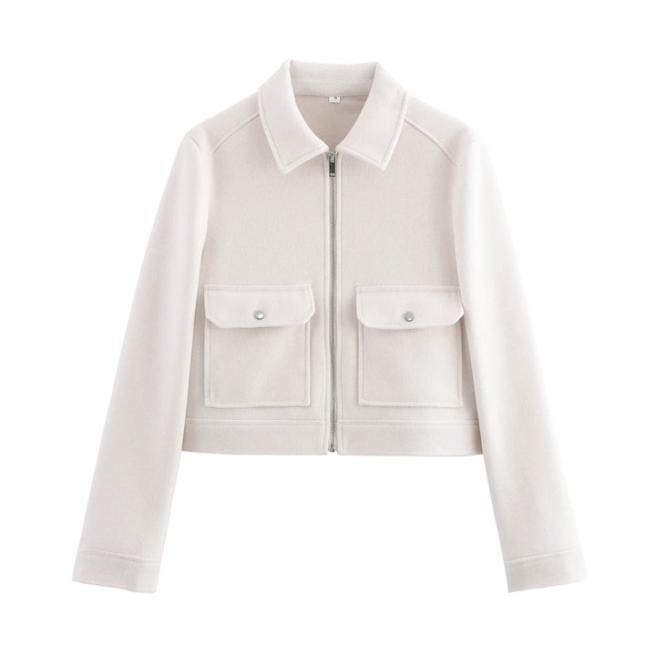 Women's Short Zip Up Jacket, Winter Pocket Coat Elegant Outerwear