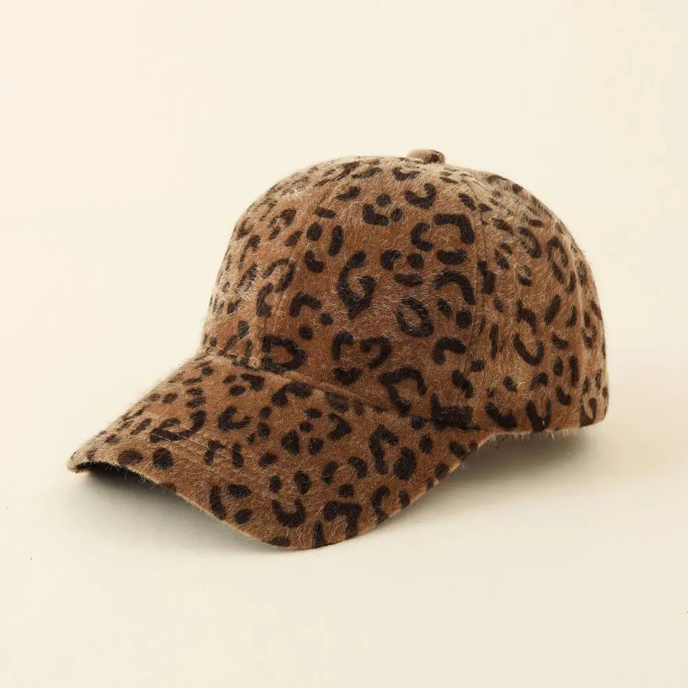 Women's Plush Winter Baseball Cap with Extended Brim in Brown