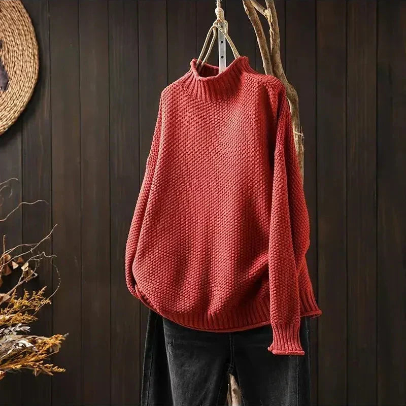 Women's Mock Neck Sweater, Ribbed Knit Long Sleeve Pullover