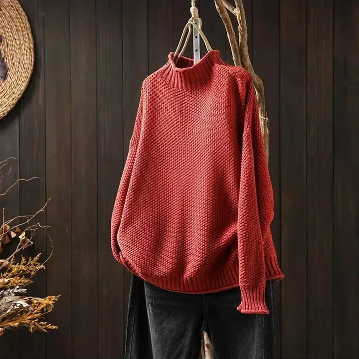Women's Mock Neck Sweater, Ribbed Knit Long Sleeve Pullover