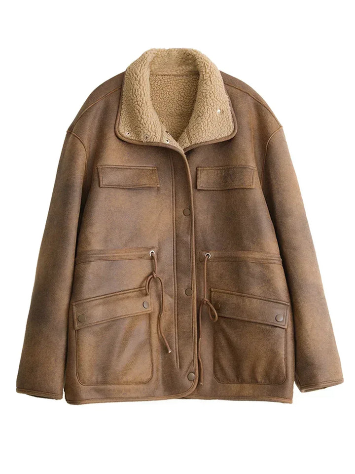 Women's Suede Jacket, Reversible Thick Warm Winter Coat