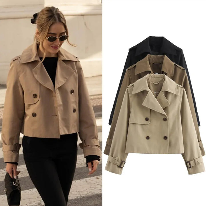 Women's Trench Coat, Vintage Cropped Double Breasted Fall Jacket