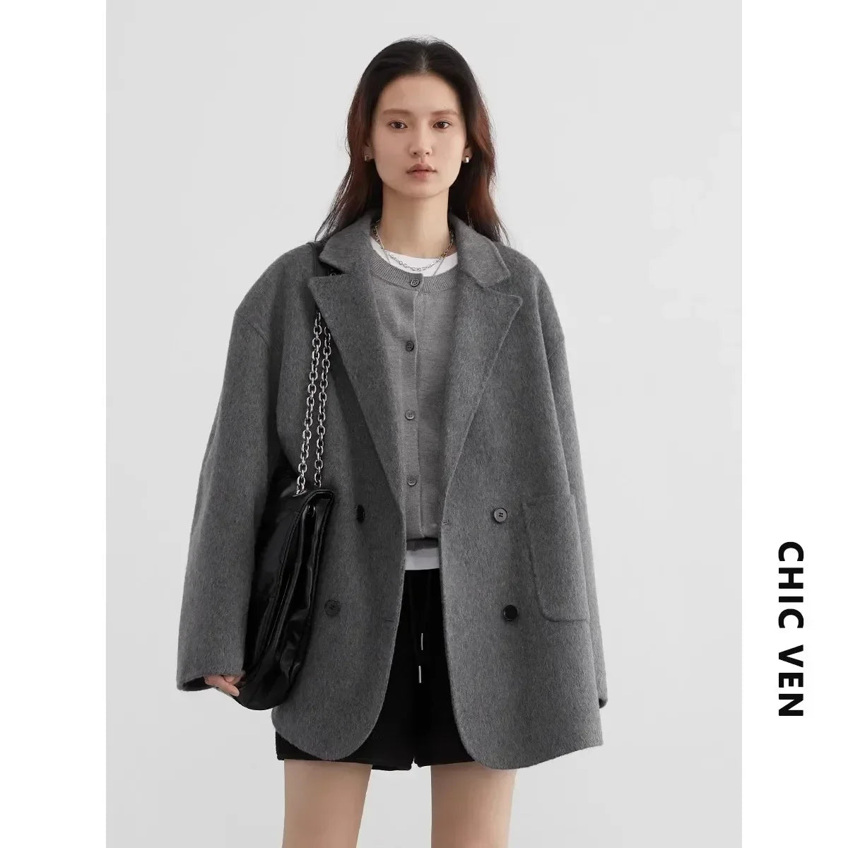 Women's Loose Double-Breasted Retro Coat, view 6