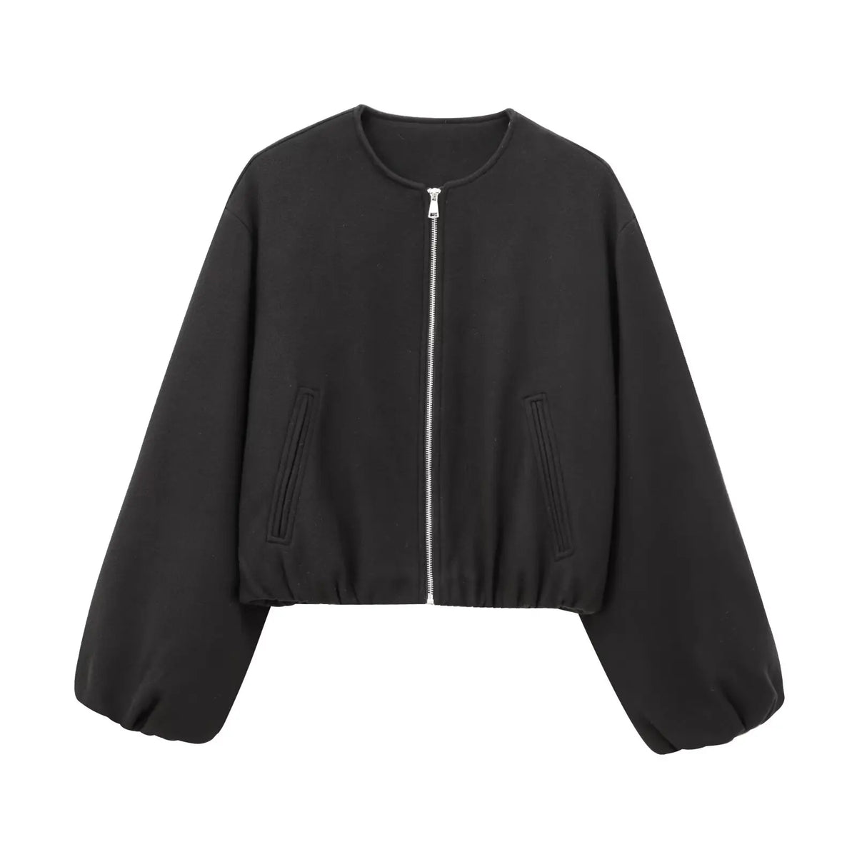 Women's Cropped Lightweight Zip-Up Bomber Jacket in Black