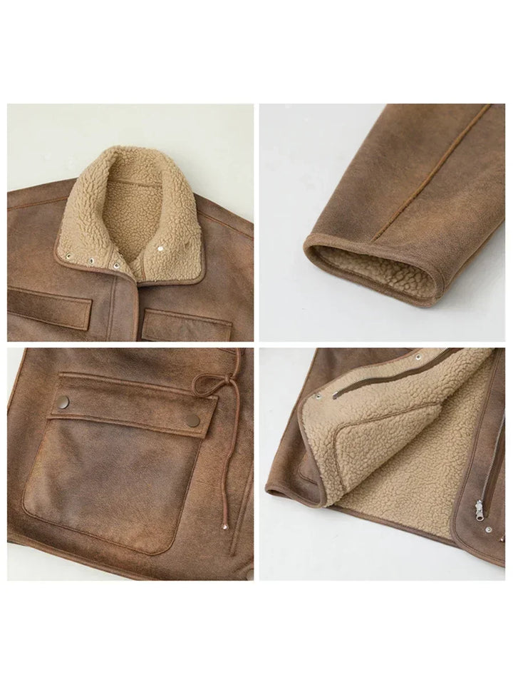 Women's Suede Jacket, Reversible Thick Warm Winter Coat