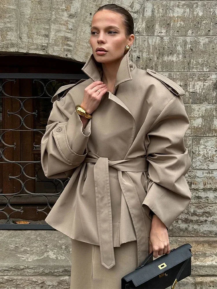 Women's Trench Coat, Belted Button Front Long Windbreaker