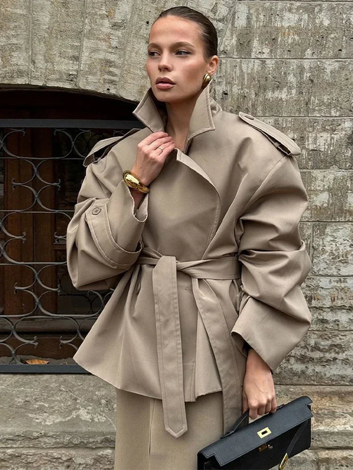 Women's Trench Coat, Belted Button Front Long Windbreaker