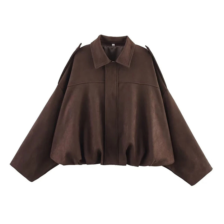 Women's Bomber Jacket, Turn Down Collar Loose Vintage Fall Coat