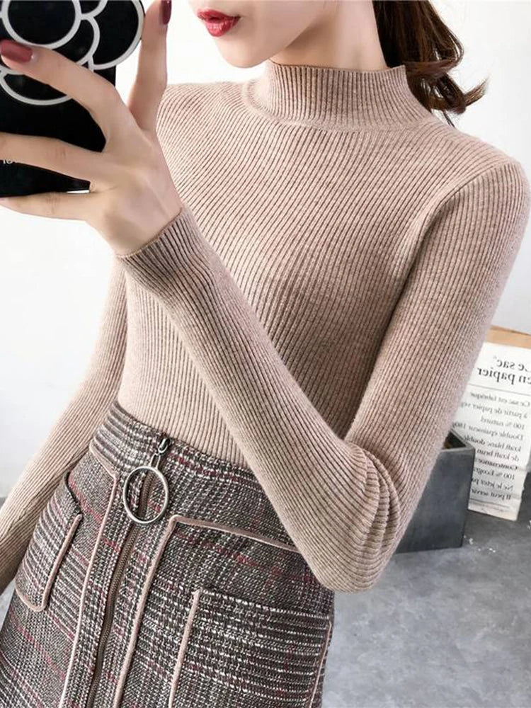 Women's Mock Neck Sweater, Slim Fit Knit Pullover Basic Top