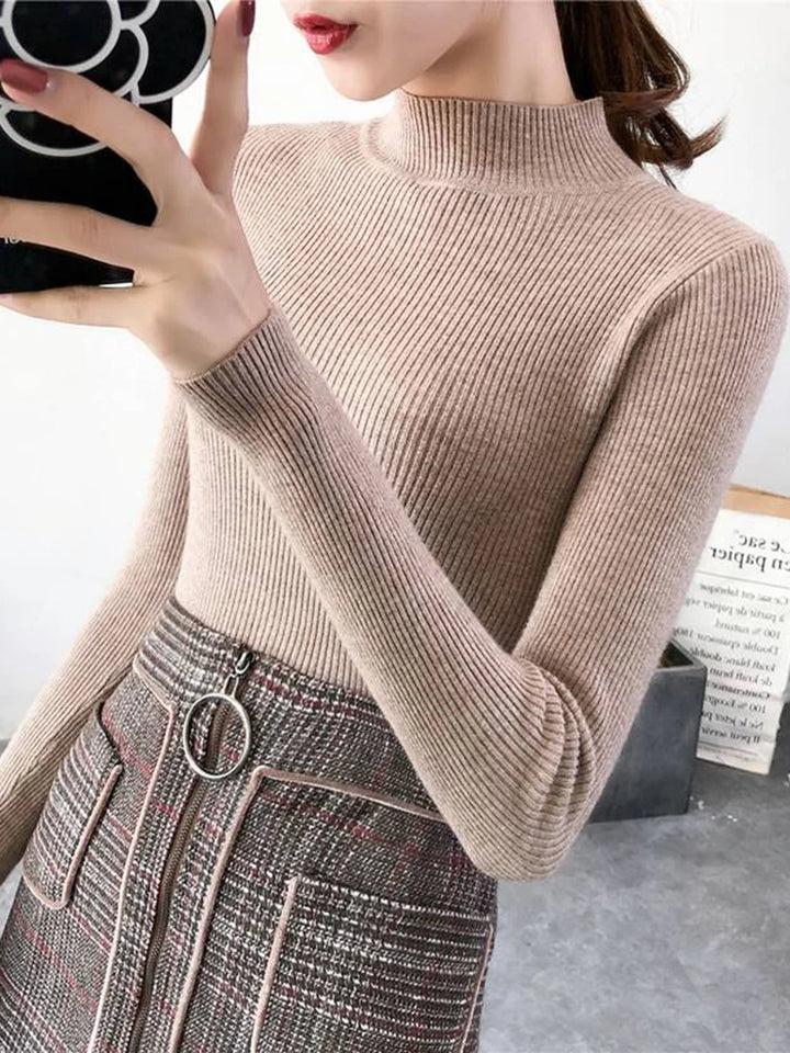 Women's Mock Neck Sweater, Slim Fit Knit Pullover Basic Top