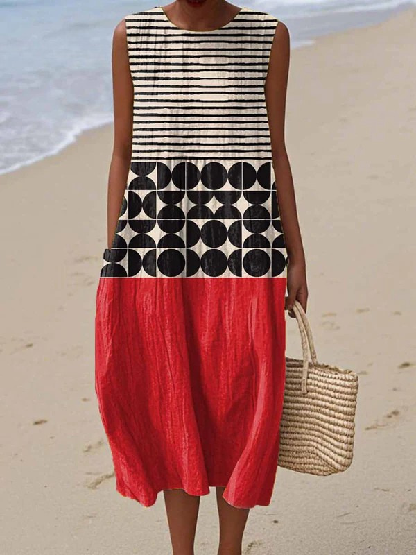 Women's Two-Tone Color Block Sleeveless Midi Dress in Multicolor