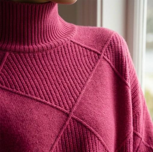 Women's Geometric Textured Knit Turtleneck Sweater, view 2