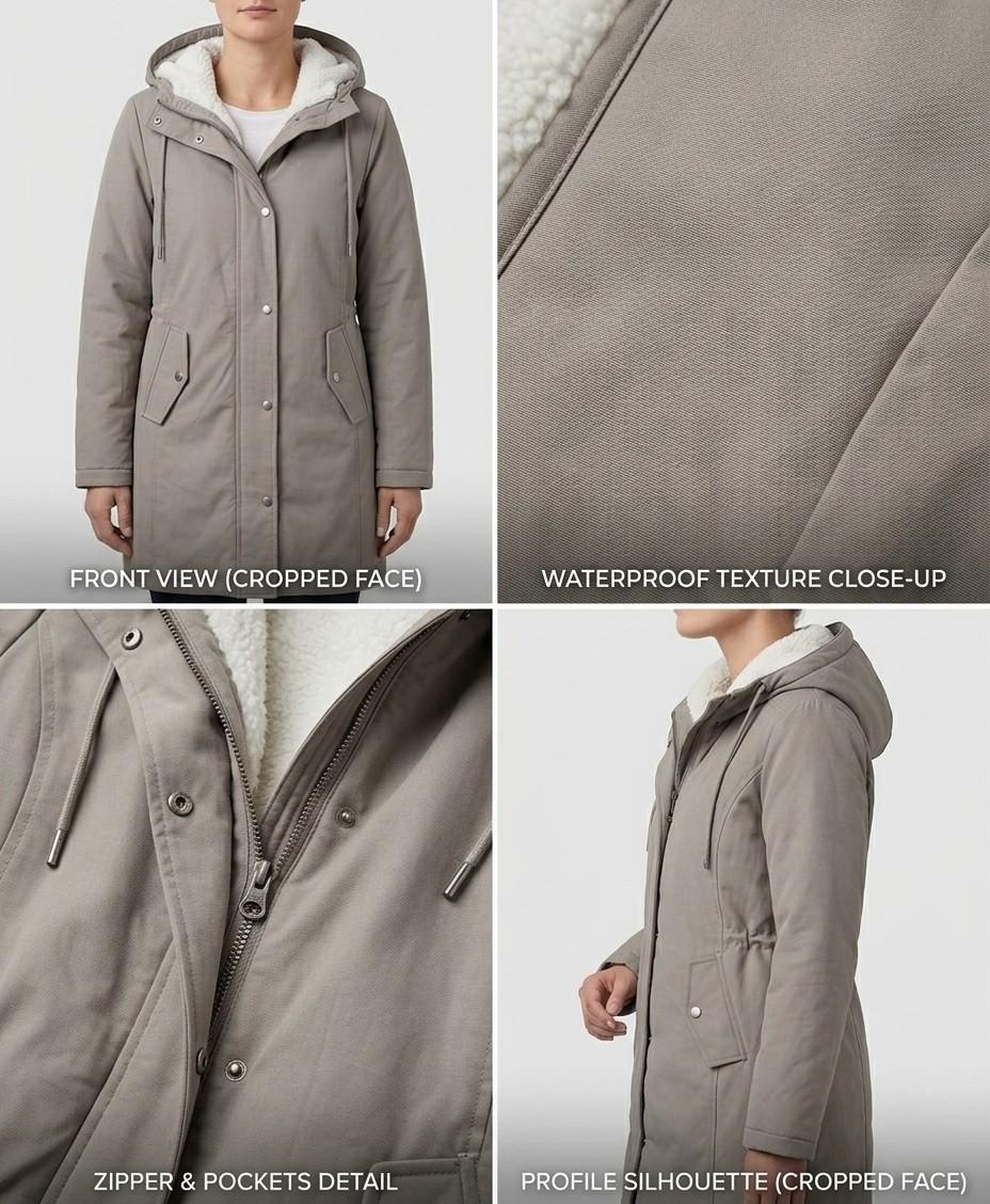 Women's Fleece-Lined Hooded Winter Parka with Storm Flap, view 12
