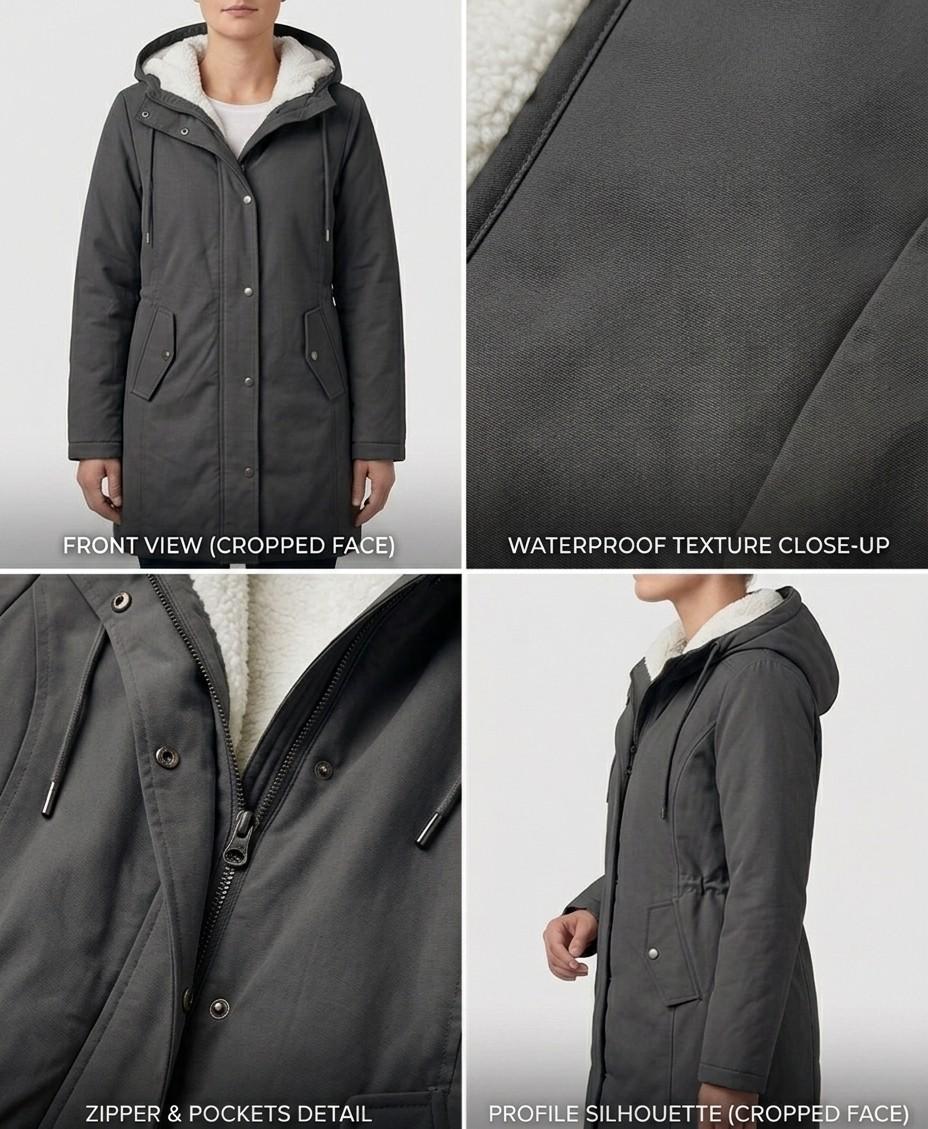 Women's Fleece Lined Winter Parka, Hooded Water Resistant Coat Plus Size