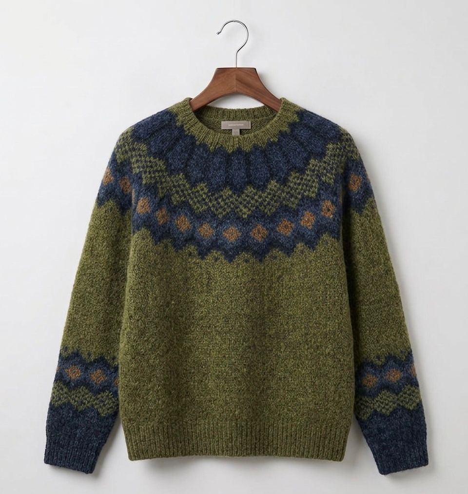 Women's Green Nordic Pattern Acrylic Knit Sweater