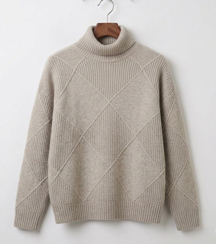 Women's Geometric Textured Knit Turtleneck Sweater, view 16