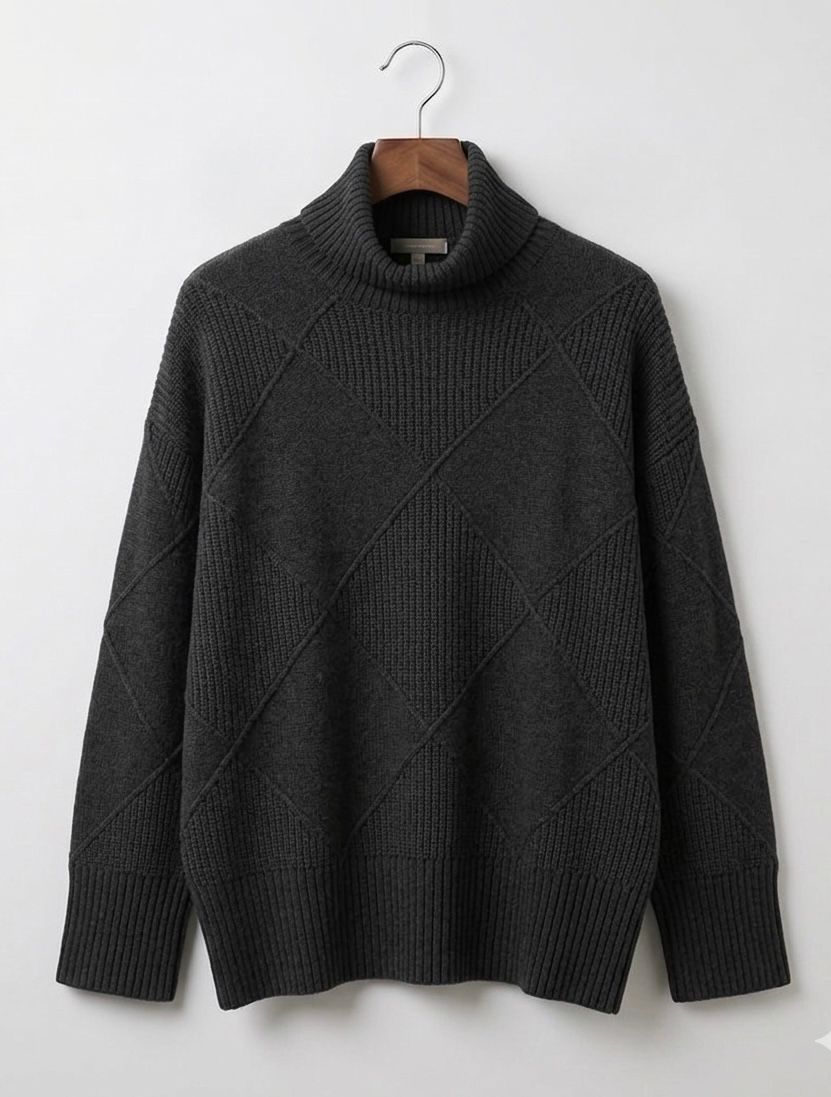 Women's Geometric Textured Knit Turtleneck Sweater, view 11