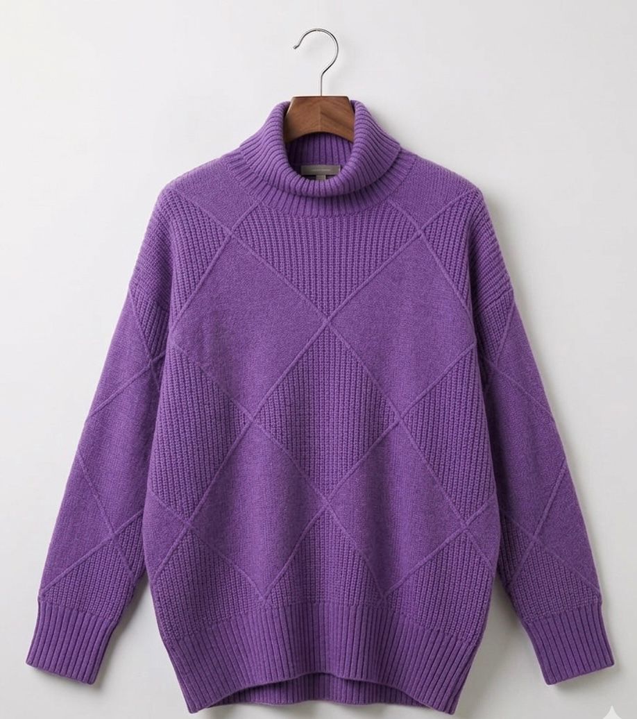 Women's Geometric Textured Knit Turtleneck Sweater, view 6