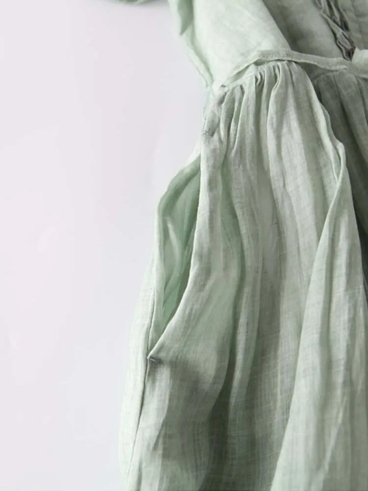 Women's Retro Round Neck Midi Dress with Lace-Up Waist, view 4