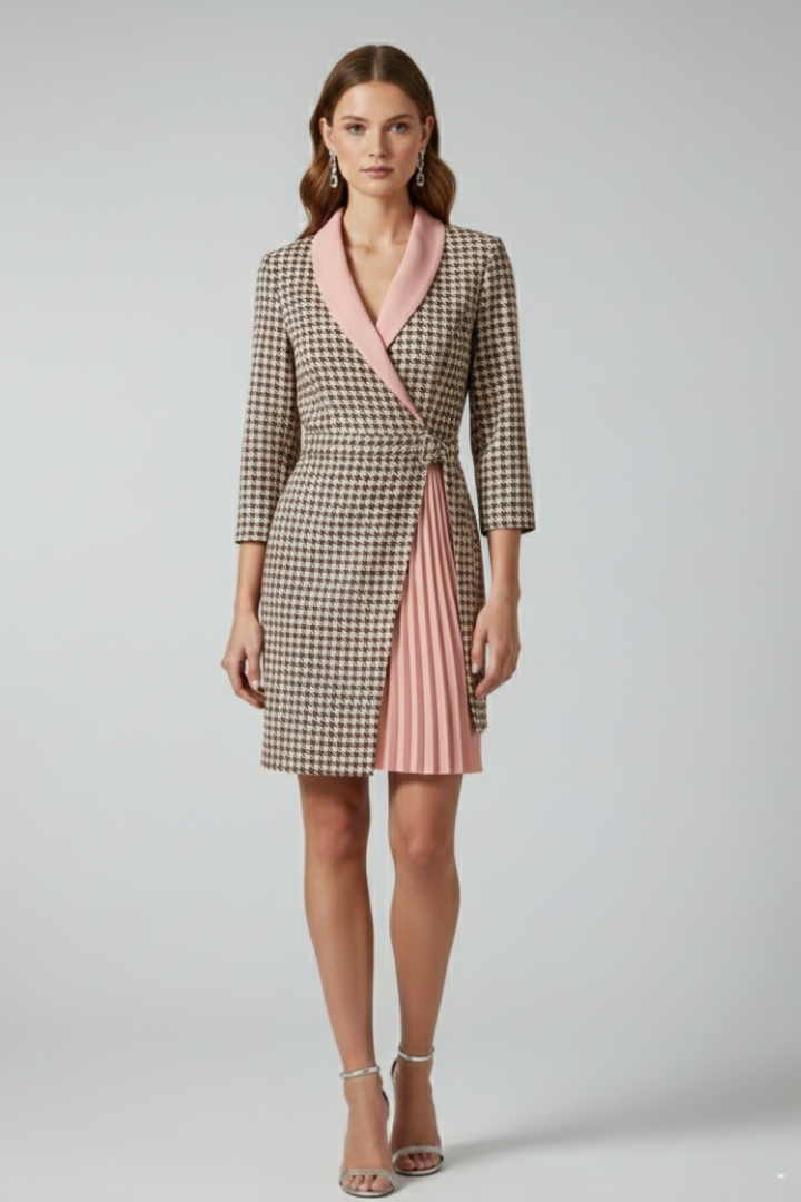 Women's Blazer Dress, Notched Lapel Long Sleeve Work Office Midi Dress