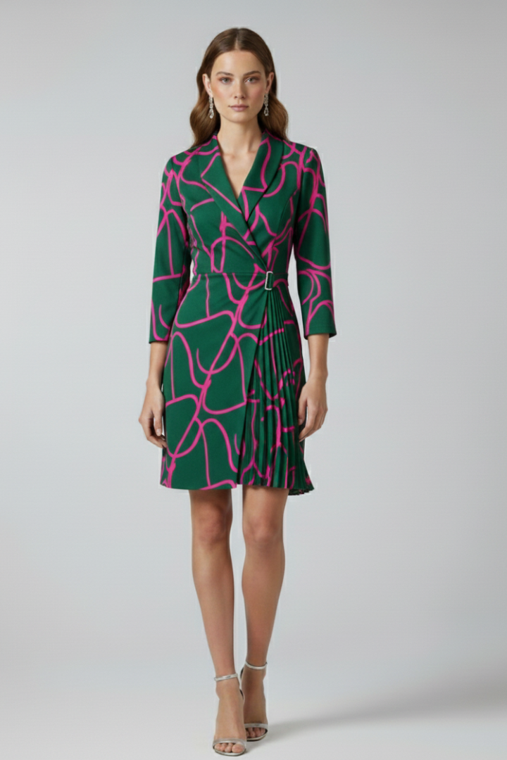 Women's Blazer Dress, Notched Lapel Long Sleeve Work Office Midi Dress