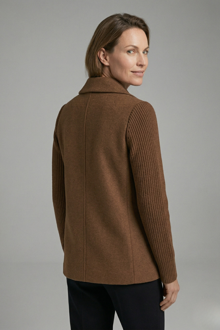 Women's Double-Breasted Wide Lapel Blazer with Ribbed Sleeves, view 3