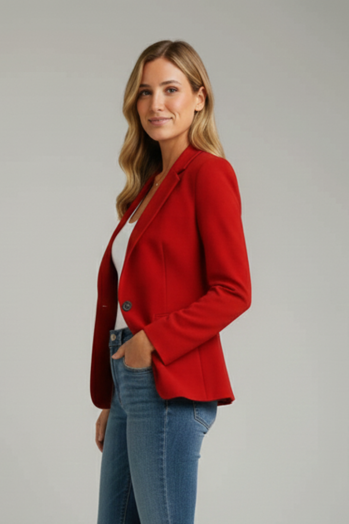 Women's Business Casual Blazer, Notched Lapel Single Button Suit Jacket