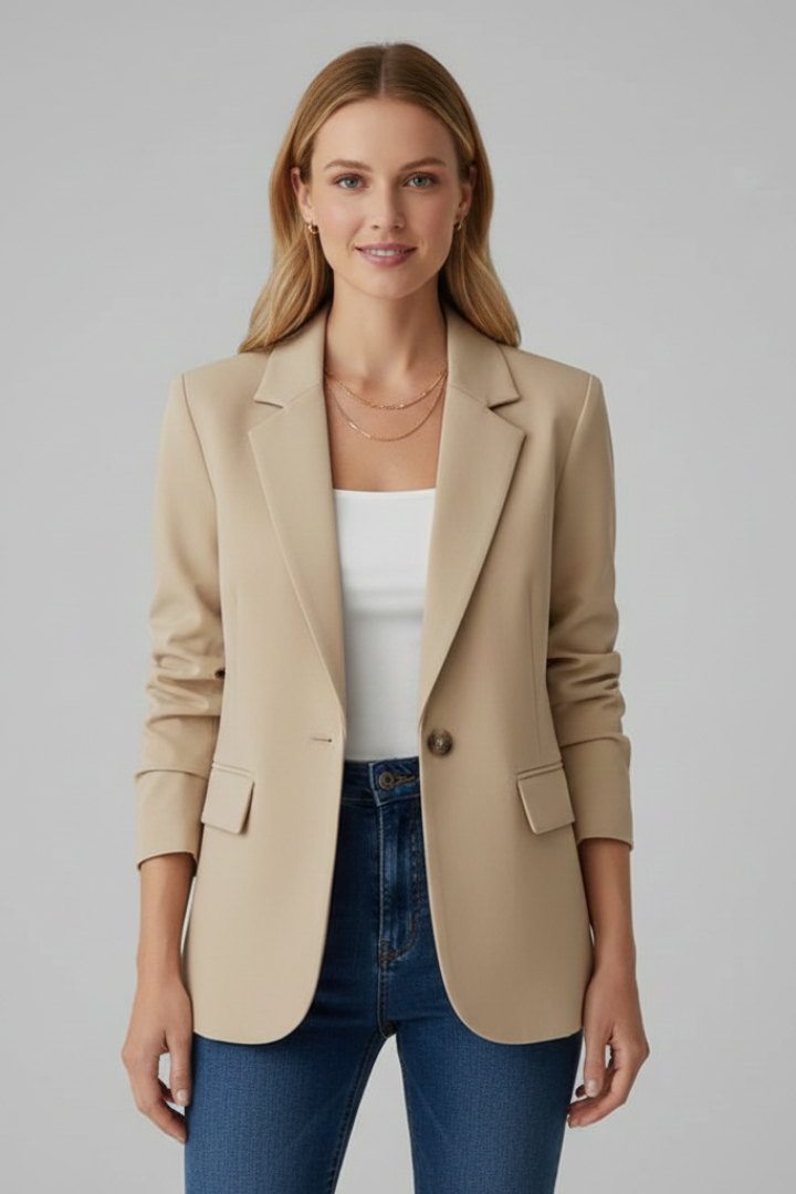 Women's Business Casual Blazer, Notched Lapel Single Button Suit Jacket