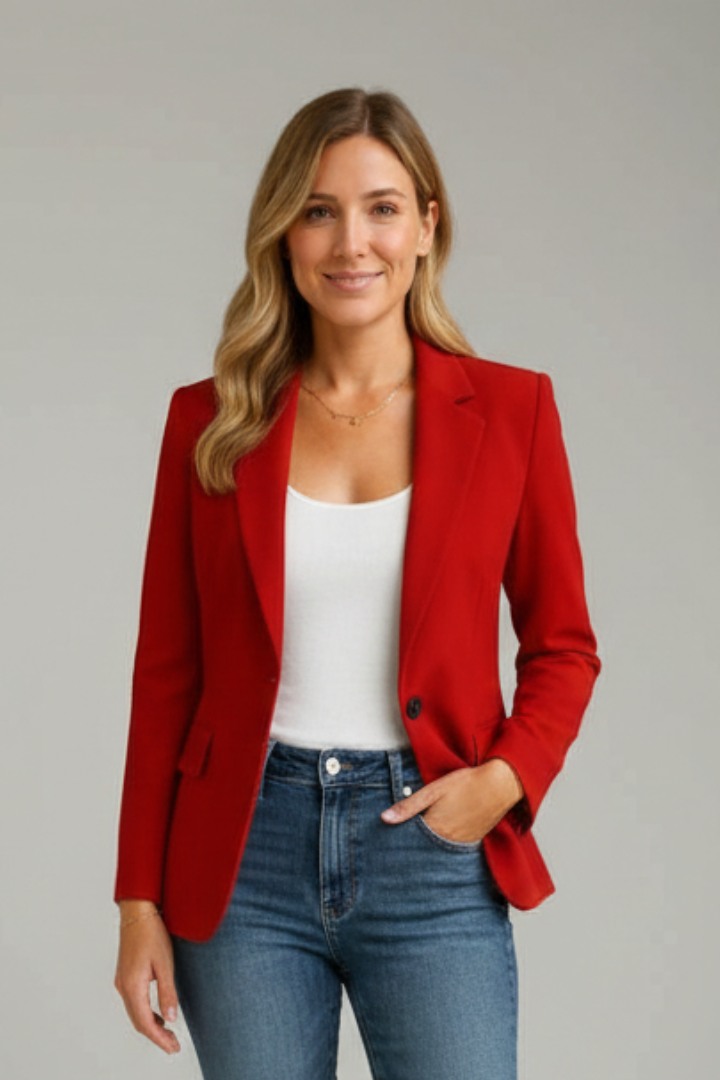 Women's Notched Lapel Single-Button Blazer with Defined Waist, view 2