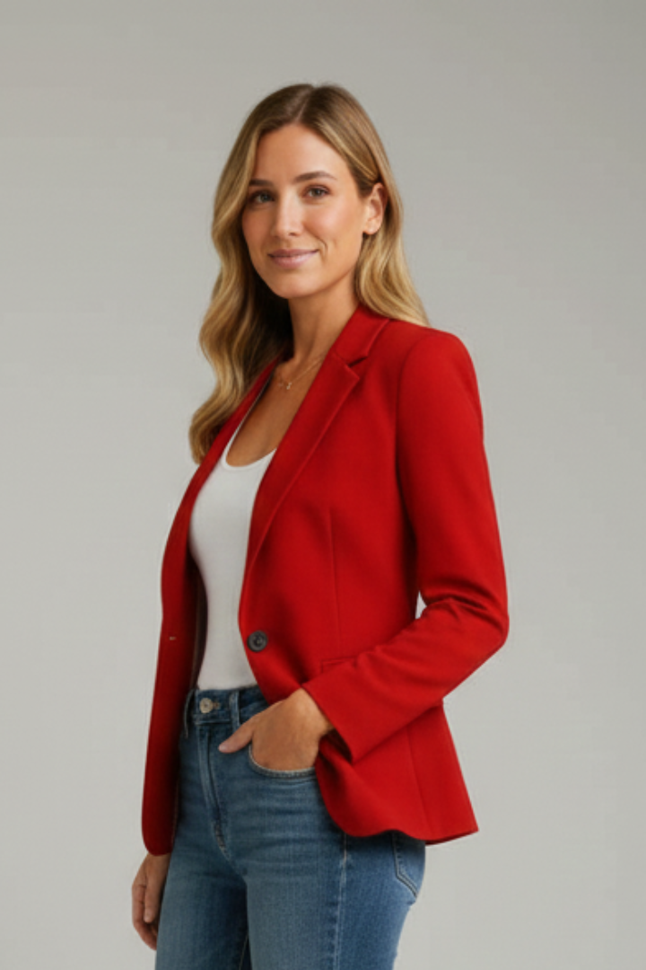 Women's Notched Lapel Single-Button Blazer with Defined Waist, view 4