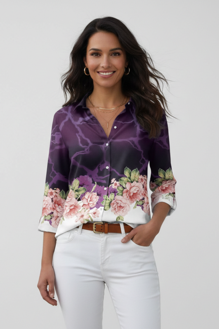 Women's Floral Blouse, Button Down Casual Summer Shirt Plus Size