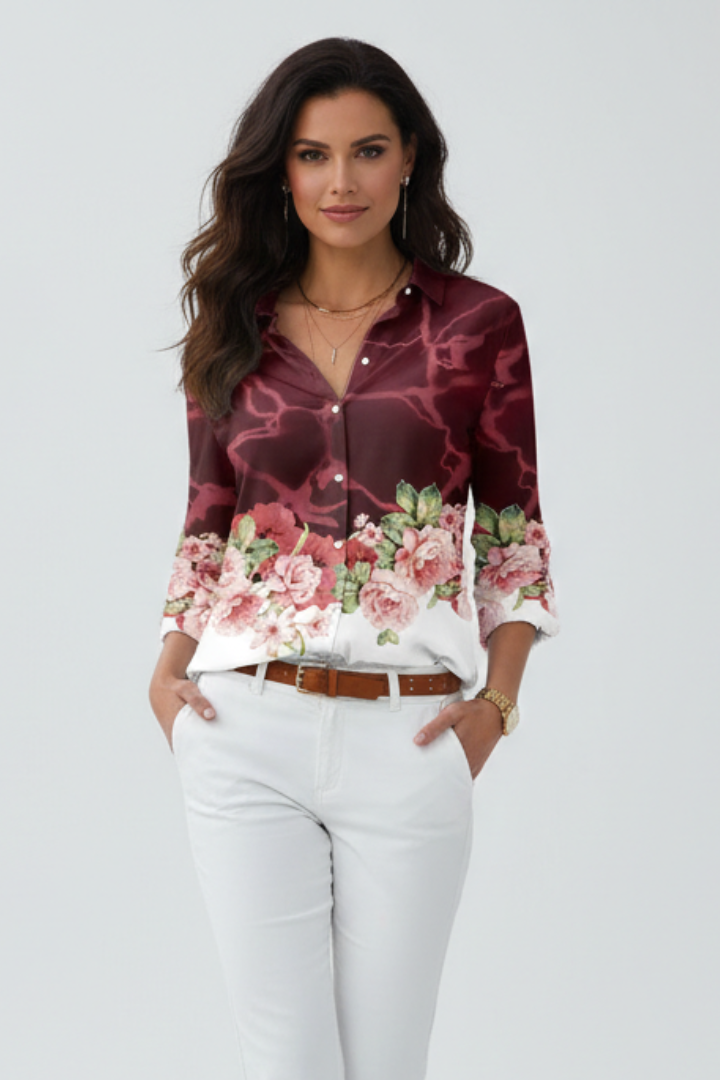 Women's Floral Blouse, Button Down Casual Summer Shirt Plus Size