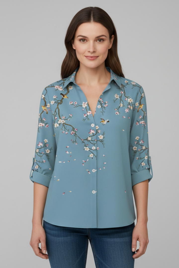 Women's Floral Blouse, Button Down Casual Summer Shirt Plus Size