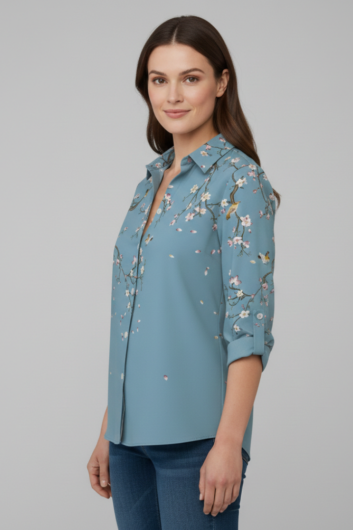 Women's Floral Blouse, Button Down Casual Summer Shirt Plus Size