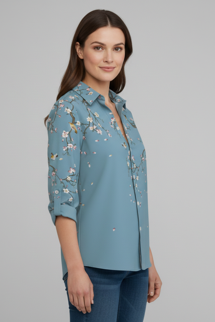 Women's Floral Blouse, Button Down Casual Summer Shirt Plus Size