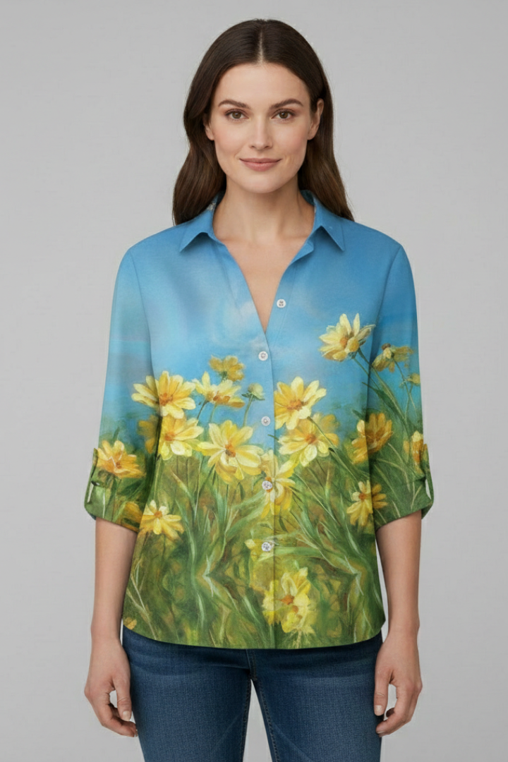 Women's Floral Blouse, Button Down Casual Summer Shirt Plus Size
